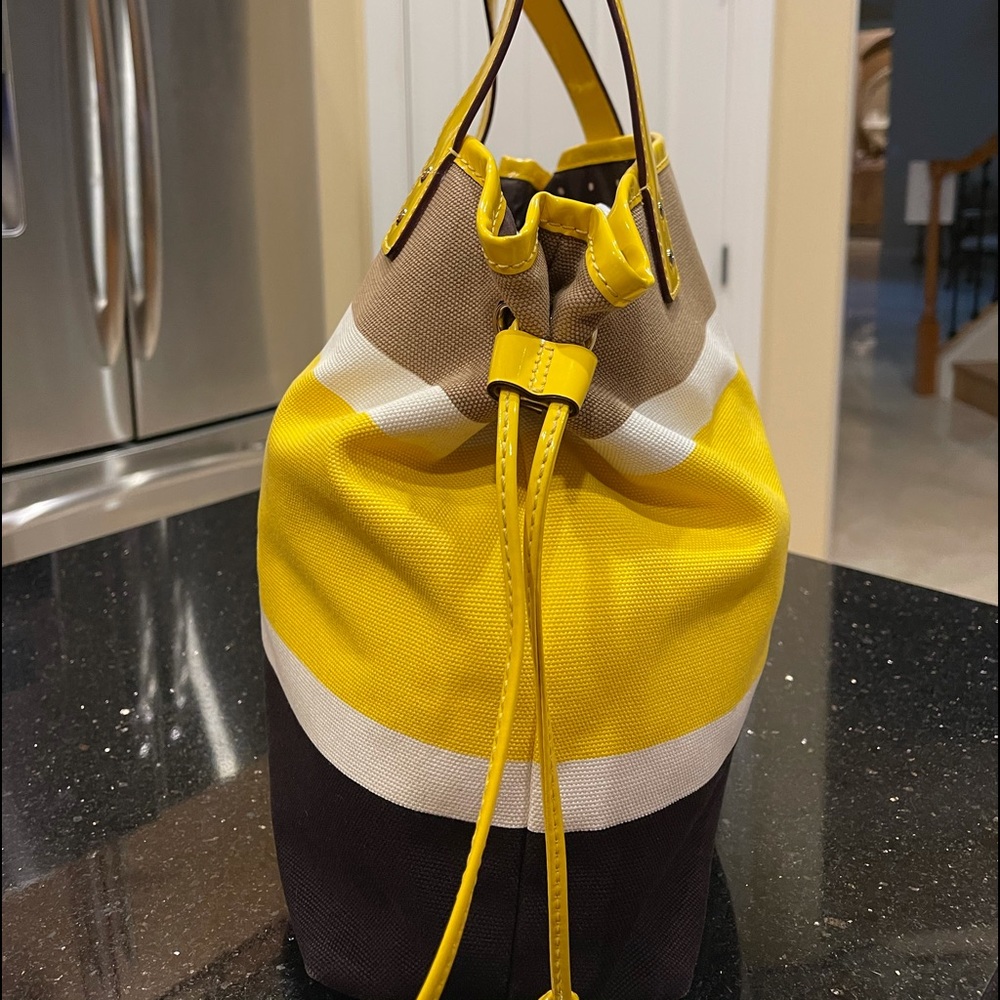 KATE SPADE LARGE YELLOW & WHITE & BLACK STRIPED TOTE BAG SHOULDER BAG - Picture 8 of 15